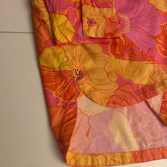 Floral Long Sleeve Organic Cotton Sleep Shirt In Sunkissed Poppies Sz Large - Picture 10 of 17